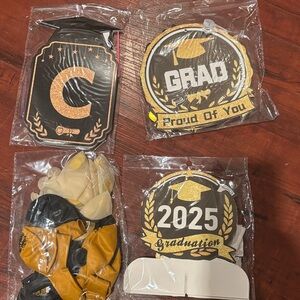 Graduation Decoration Set with Gold and Black Accents
